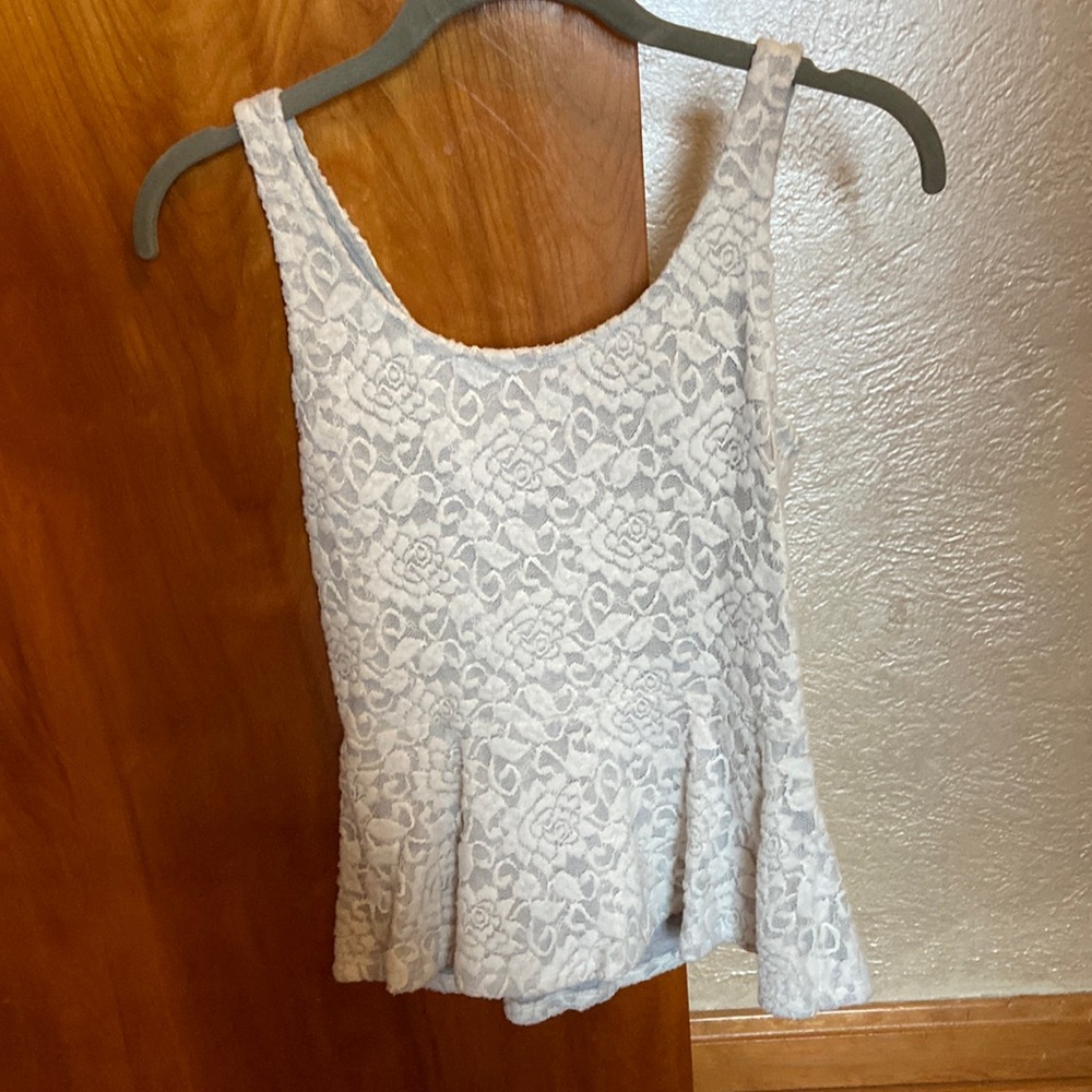 Express XS lace detailed peplum tank top with neon yellow zipper accent